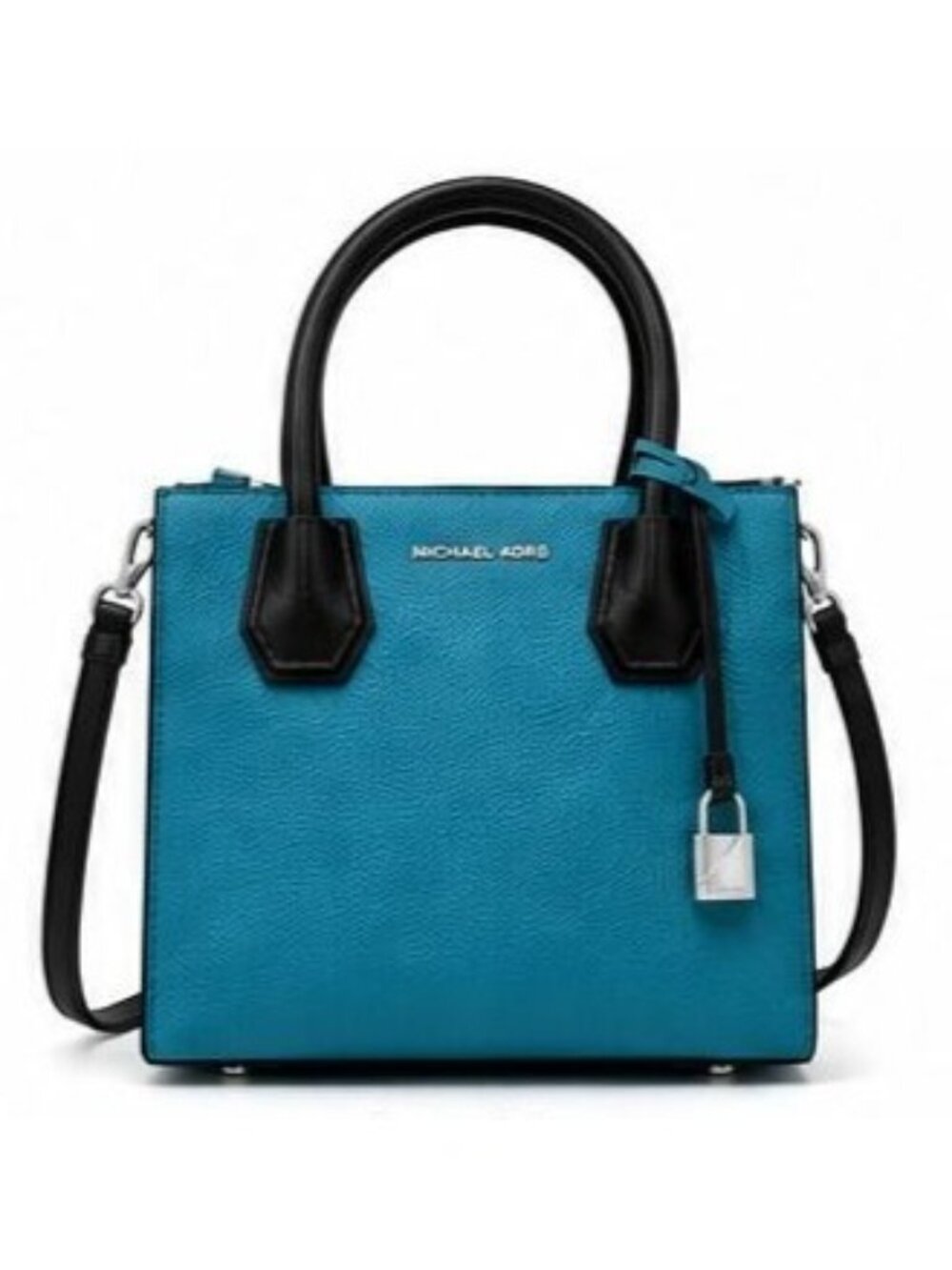 Michael Kors Mercer Small Pebbled Leather Satchel Crossbody Bag Teal White NWT - Picture 1 of 6